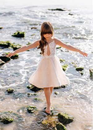Blush Lace Tulle Beaded Flower Girl Dress